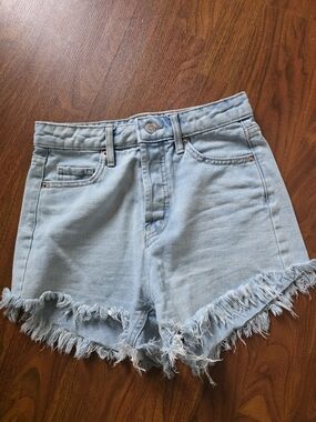 wild fable Light Blue High-Waist Frayed Denim Shorts